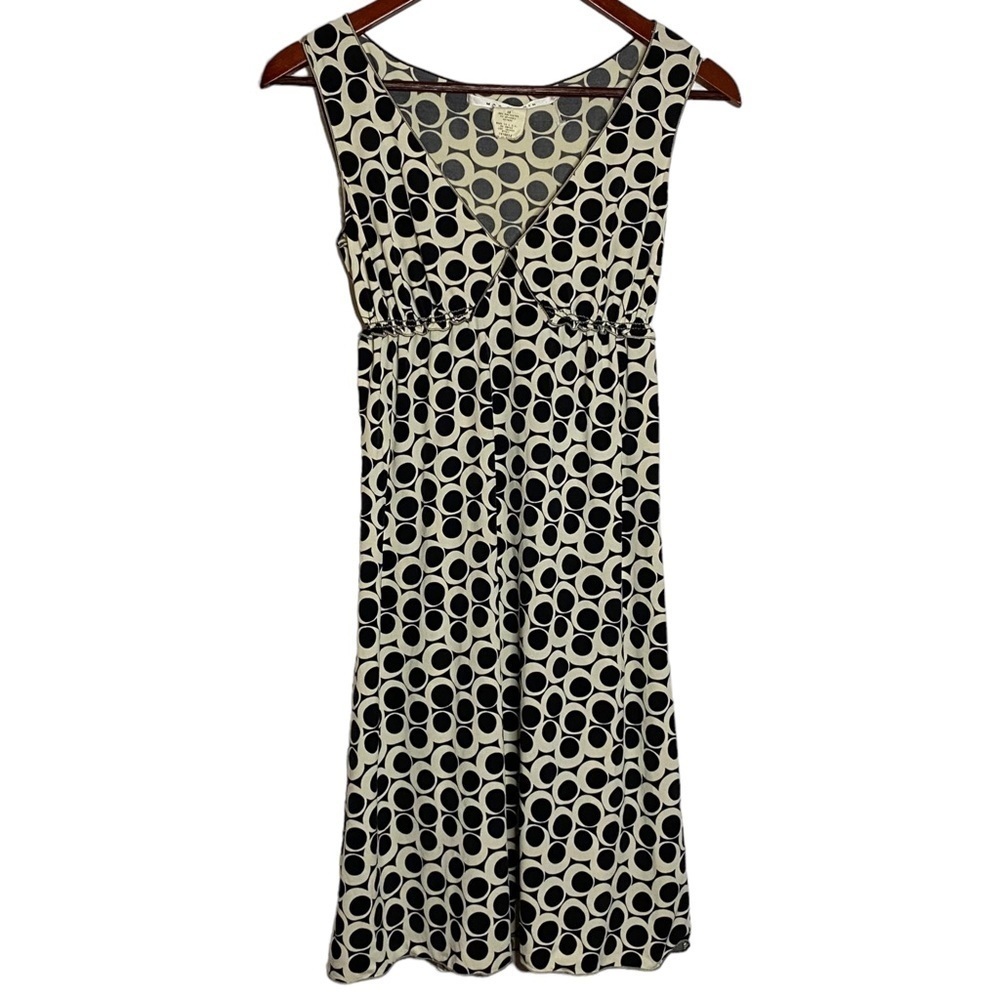 Max Studio Mini Black White Geometric Pattern Empire Waist A-Line Dress XS